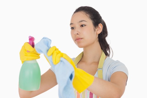 Professional house cleaning in a bright living room