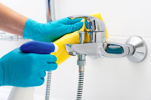 Bathroom sanitizing during Airbnb cleaning turnover